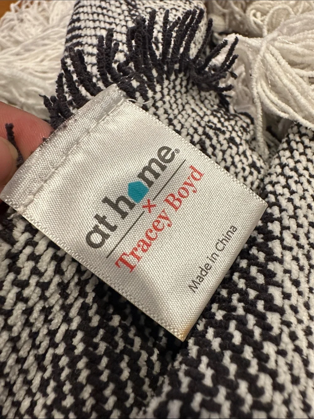 Black & White Geometric Woven Throw with Fringe 52x62